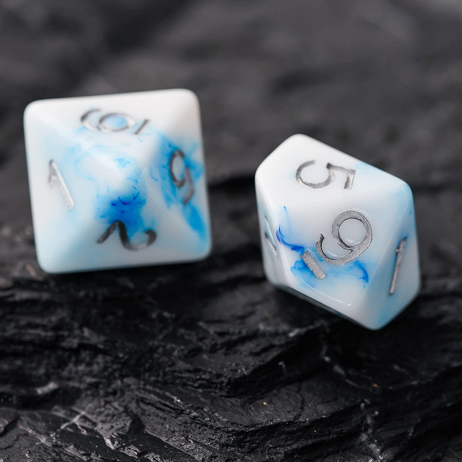 HDdais Polyhedral DND Dice Sets 7-Die D&D Dice for Dungeons and Dragons Pathfinder RPG MTG Table Gaming Dice (White Blue)