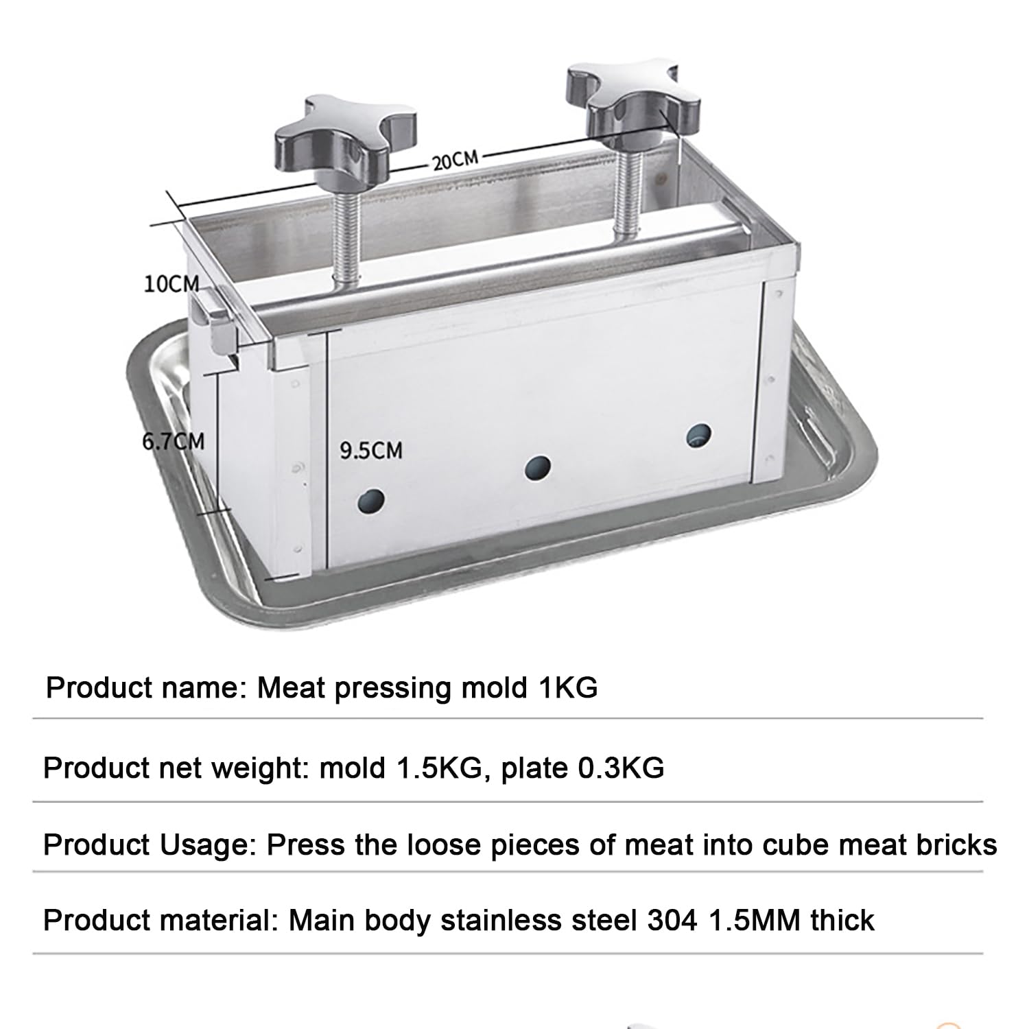 Stampo per carne in acciaio inox, con dispositivo di pressurizzazione a doppia vite, piastra di base rimovibile, per hamburger, slider, barbecue, grigliate, manzo