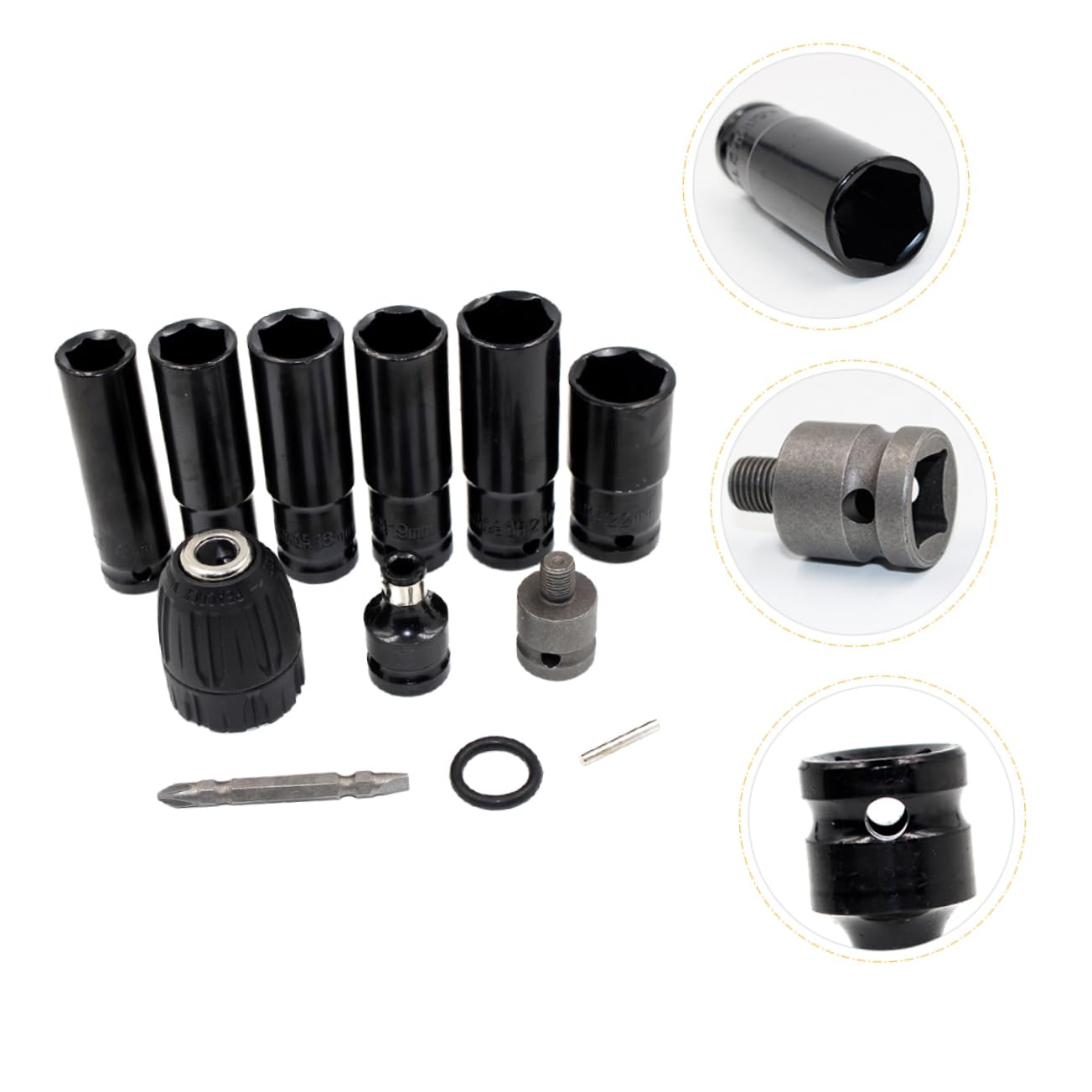 Operitacx Set di 12 Bussole ad Impatto in Acciaio Cromo-vanadio da 14mm a 22mm Prestazioni Stabili e Design Compatto per Officina e Uso Domestico