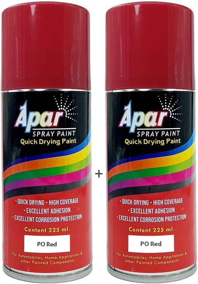 APAR Spray paint Can PO Red -225 ml (Pack of 2-pcs), For Car, Bike, Scooty, Cycle, Wood, Plastics and Metal Items, Furnitures and industrial parts