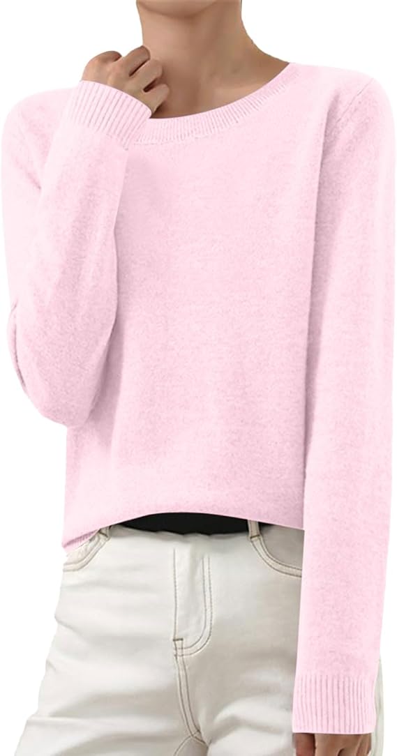 Damen Sweatshirt Mit Rundhalsausschnitt - Einfarbig Basic Pullover - Leicht & Bequem