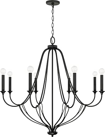 Capital Lighting 441681BI Bentley Transitional Airy Design Candle Chandelier, 8-Light 480 Total Watts, 36" H x 38" W, Black Iron