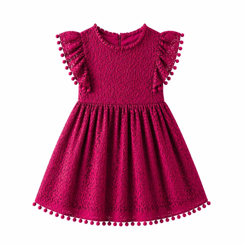 OrJana Mädchenkleid aus Spitze mit Rüschenärmeln und Pompon-Details