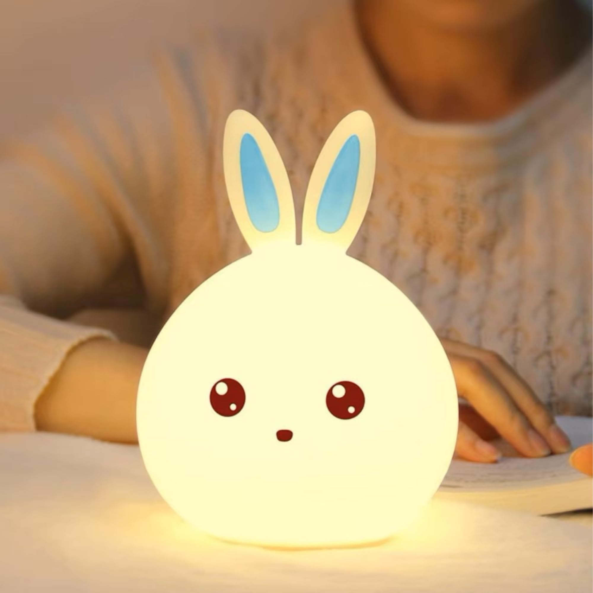 HUMAIZAR Silicone Bunny Rabbit Night Lamp – Soft LED Animal Light for Kids Room, Cute Rakhi Gift, Birthday Present for Baby Girls & Boys, Rechargeable Bedside Night Light 1