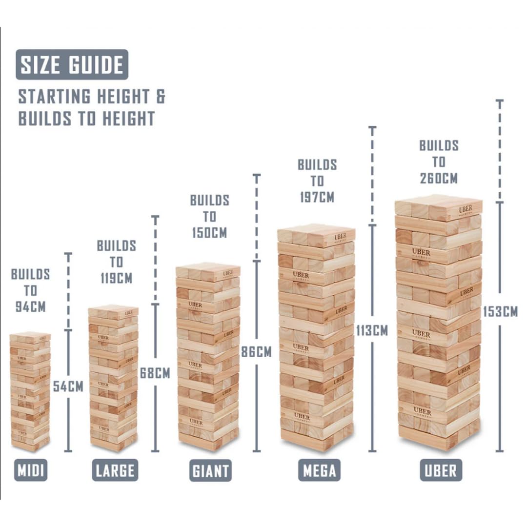 Hartholz Wackelturm XXL bis 250cm - Stapelturmspiel : das härteste Holz auf dem Markt - 100% Indien Öko - Jumbo (bis 200 cm)