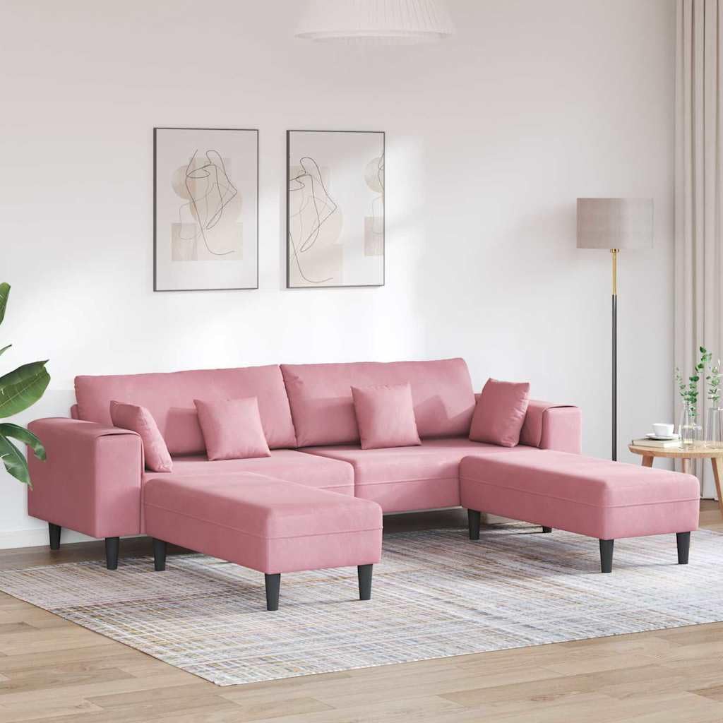 Divano angolare a 4 posti, in velluto, rosa, 208 x 45 cm, moderno, con cuscino, per soggiorno, piccolo divano con rivestimento traspirante
