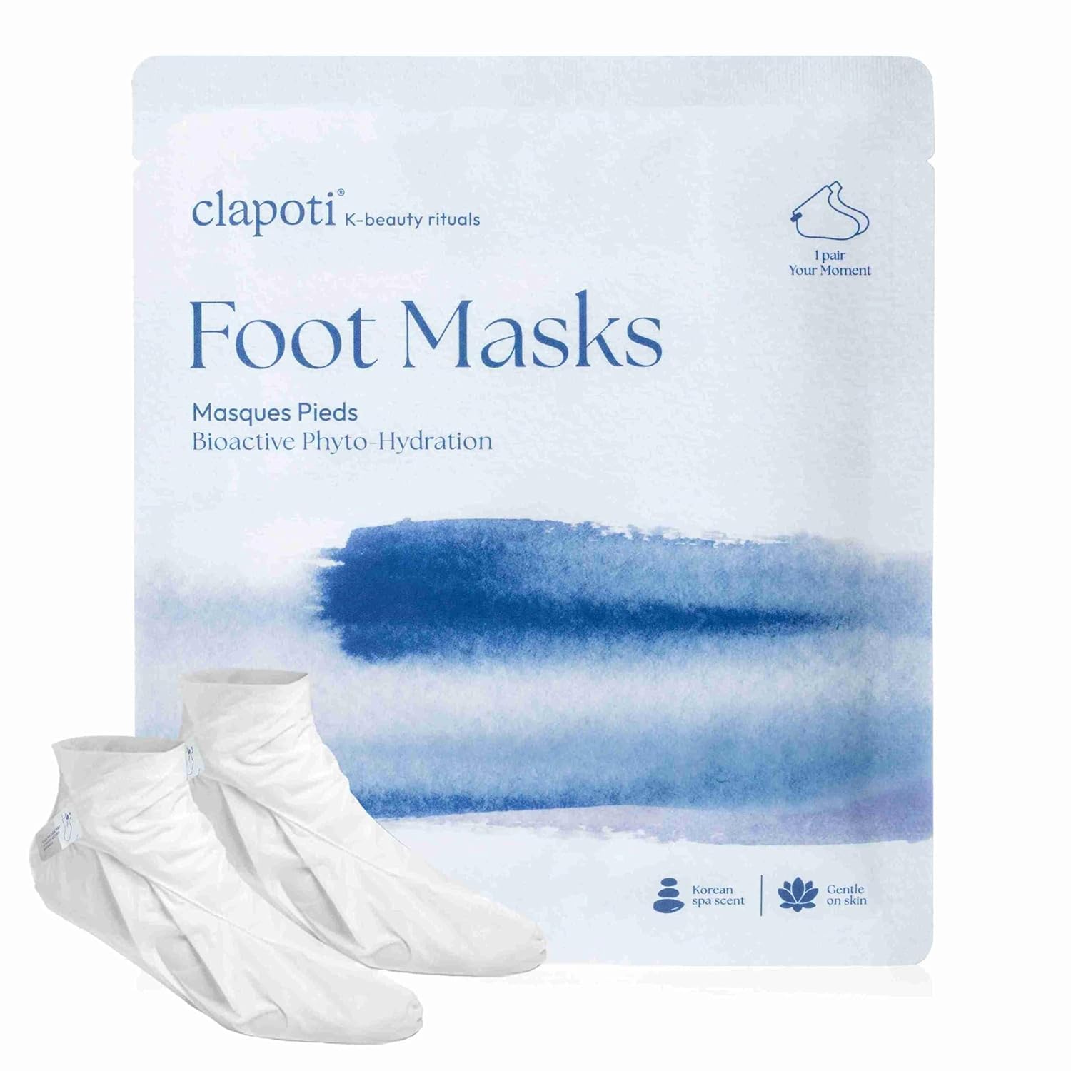 Clapoti Korean Foot Masks, 1 Pack — 99% Natural Green Tea & Shea Butter, Deep Softening in One Use, 10 min or Overnight Hydration Repair, Non-Peeling, Vegan Treatment Socks for Dry Feet 0.9 Fl Oz (Pack of 1)