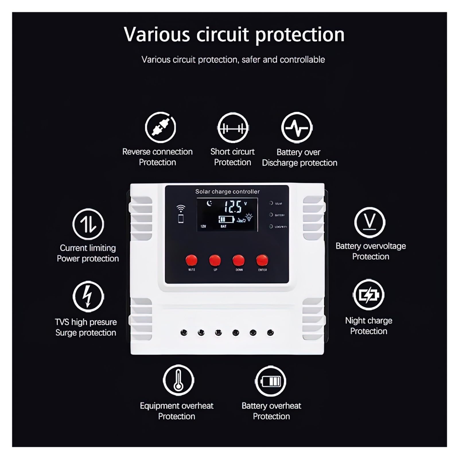 Ładowarka Do Akumulatorów Litowo-ołowiowych Inteligentne WiFi PWM Kontroler Ładowania Słonecznego 12V 24V 48V 60A 30A Monitor PV(30A)