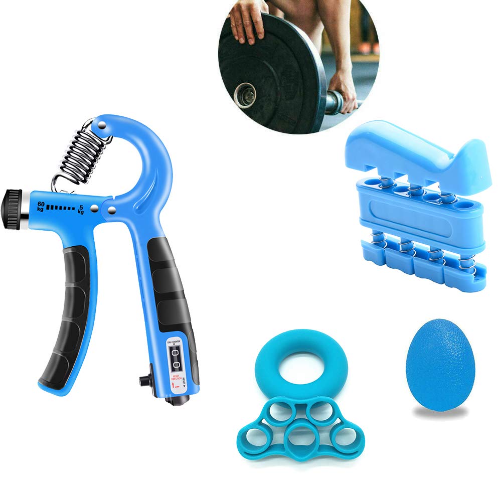 MEETOZHand Grip Strengthener Workout Kit 5 Pack, Adjustable Grip Exerciser, Finger Stretcher Resistance Extensor Bands, Finger Strength Trainer, Hand Squeeze Ball & Exercise Ring for Finger Rehab