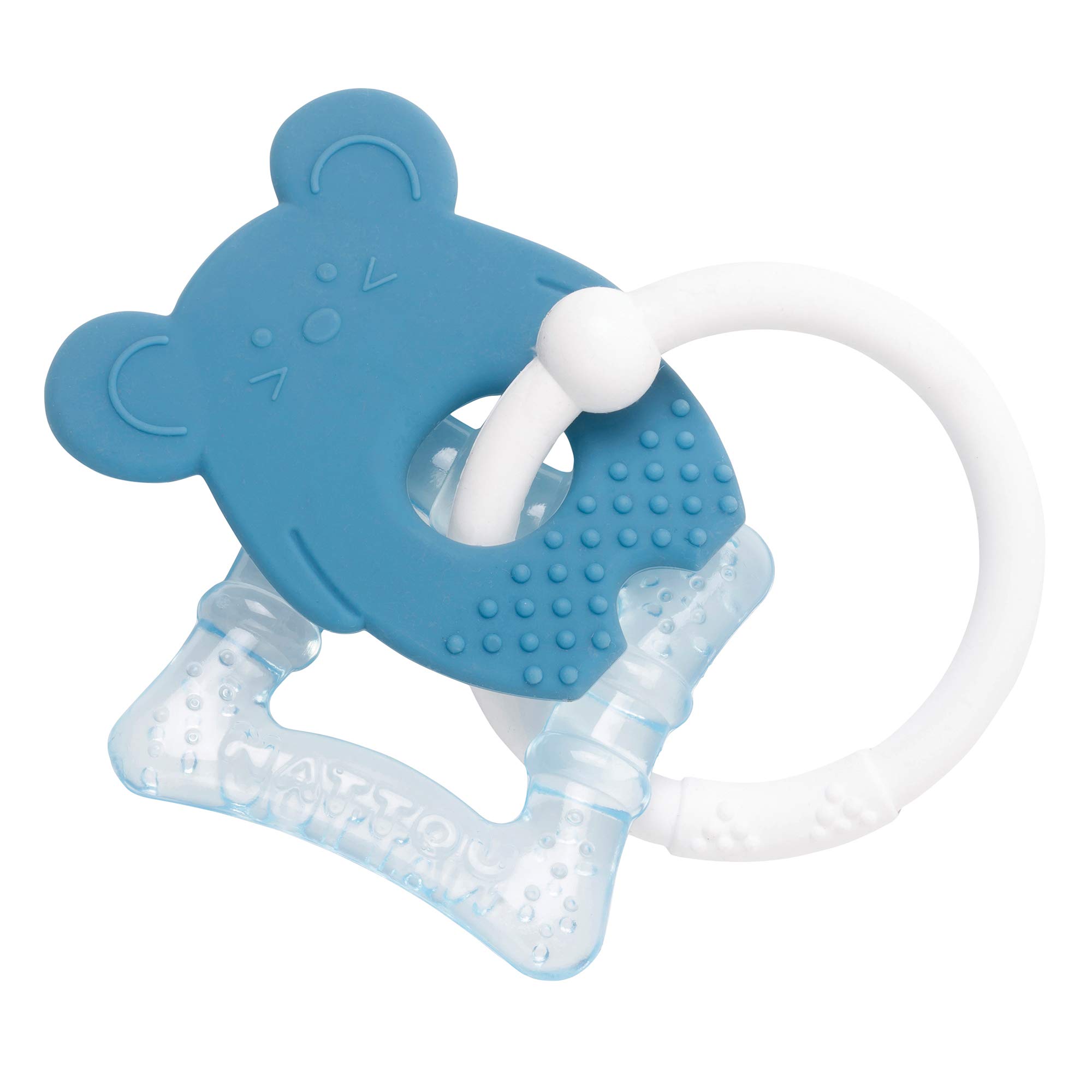 Nattou Silicone Teether + Hanging Animal, 2-in-1 Cooling Water-Filled Element Teether, Refrigeratable, Ergonomic Design, BPA Free, PETA-Approved Vegan, 10 cm, Blue Mouse — image 1