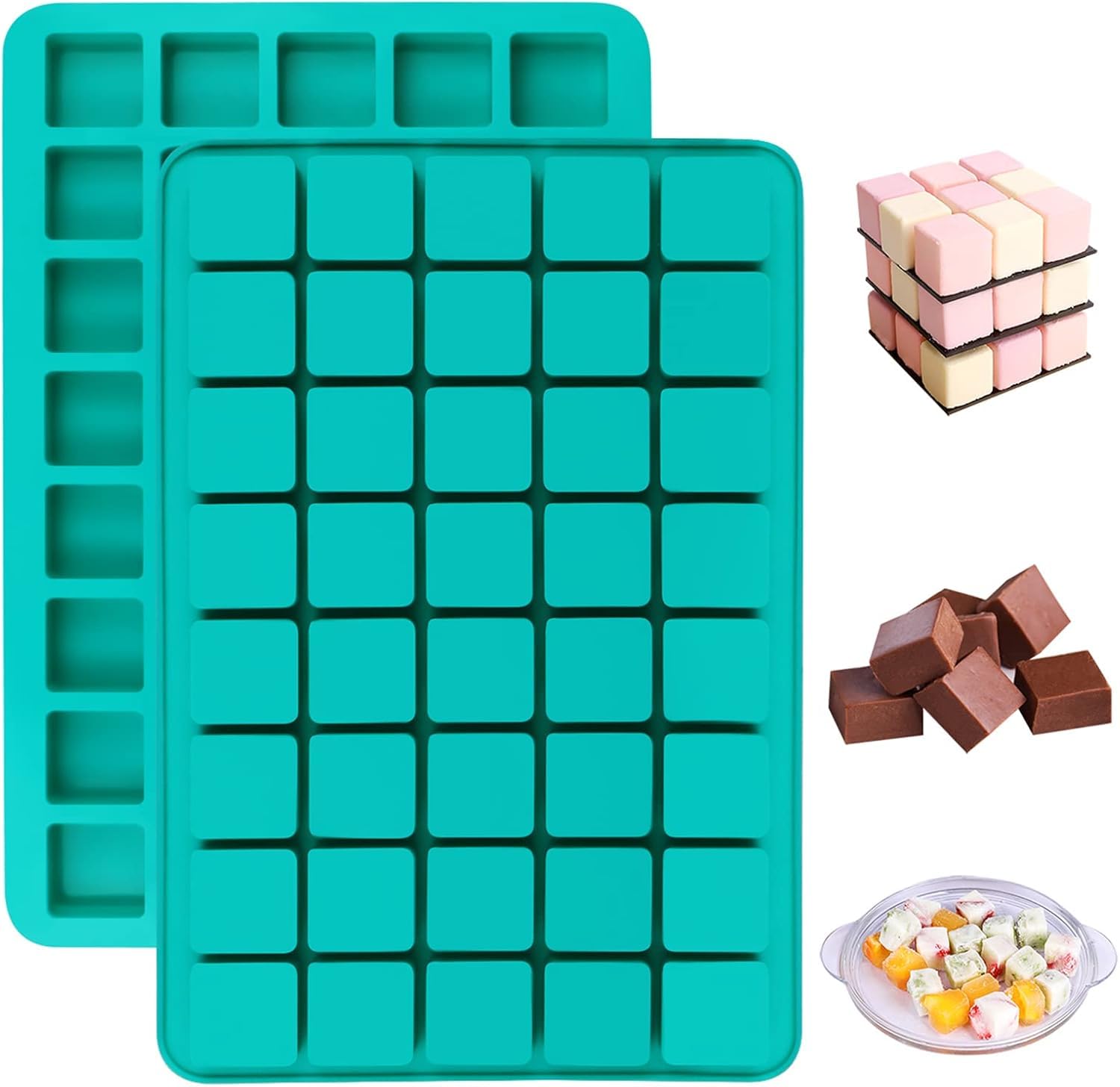 Paquete de 2 moldes de silicona cuadrados de 40 cavidades – para bombas de grasa, trufas keto, cubitos de hielo para whisky y fabricación de dulces, antiadherentes, aptos para congelador a