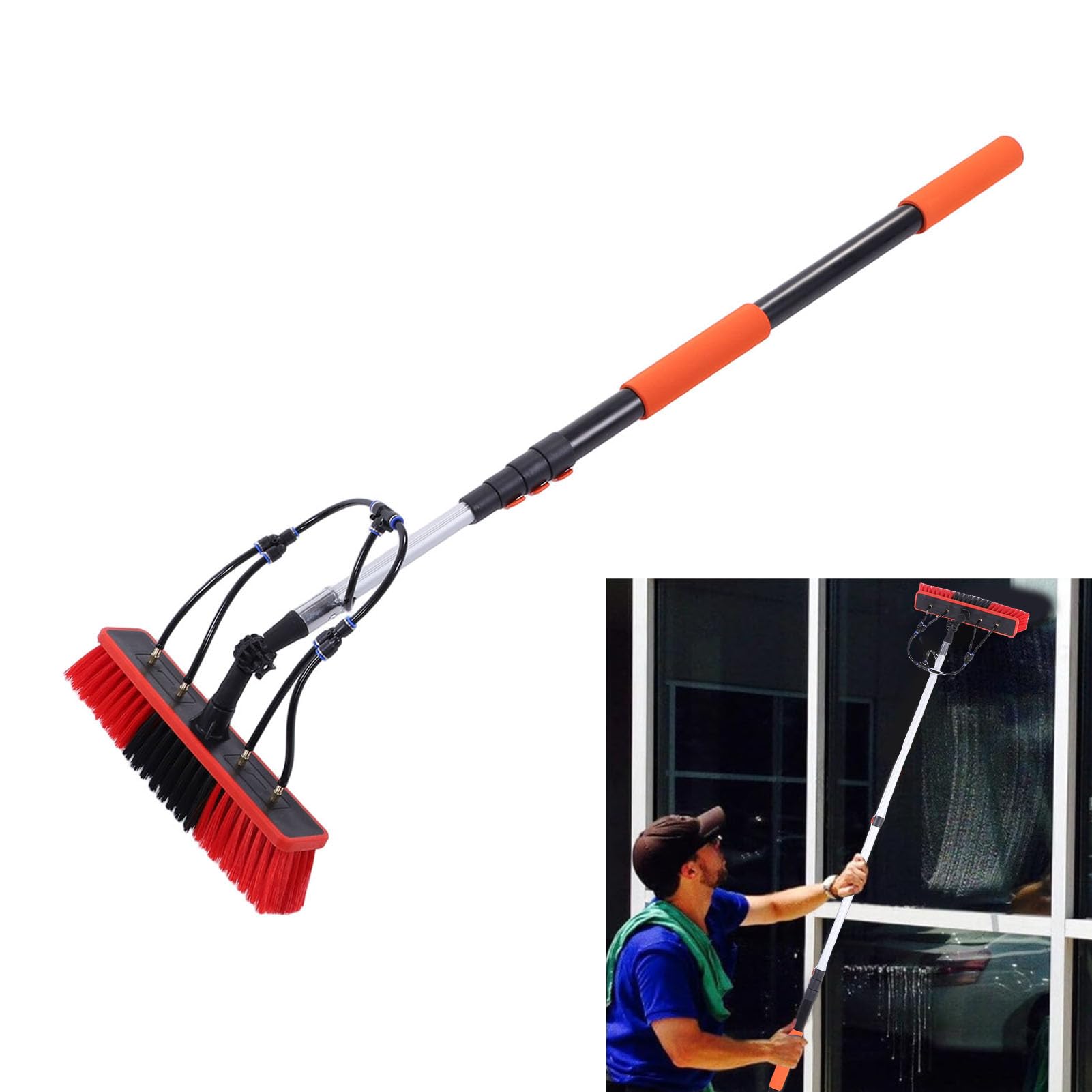 SIXRUN Kit Spazzola per Pannello Solare, ABS PC Alluminio Nylon Detergente per Vetri Alimentato Ad Acqua con Asta Telescopica da 12 Piedi, Spazzola da 35 Cm per la Pulizia del Ponte della Barca della
