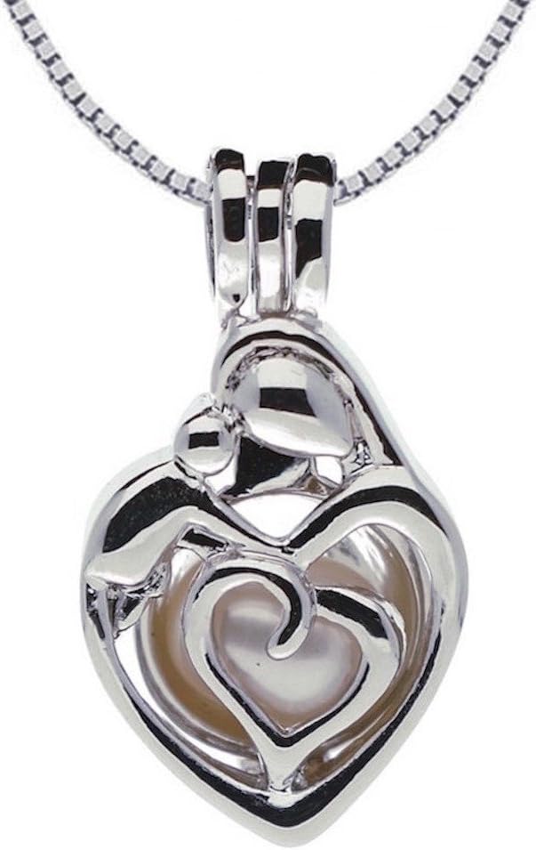 Sterling Silver Pearlina Mother Child Necklace Locket Pendant Cultured Pearl in Oyster Set, 18"