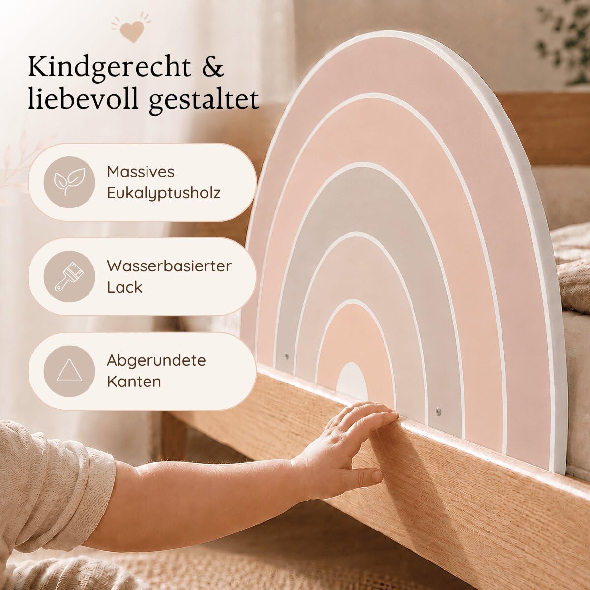Rausfallschutz Bett aus Holz in süßem Design für Kinder - Bettgitter Rausfallschutz Ruby fürs Kinderzimmer, Bettschutzgitter Kinderbett, Hausbett bis 200cm geeignet, schön, stabil + sicher