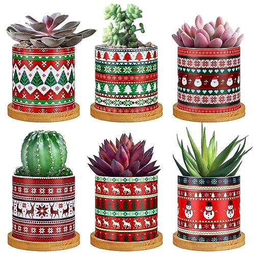 Tioncy 6 Pcs Christmas Plant Pots 3.15 Christmas Ugly Sweater Plastic Succulent Planters with Drainage and Tray for Indoor Plants Small Plant Pot Set Plant Containers for Outdoor Planters