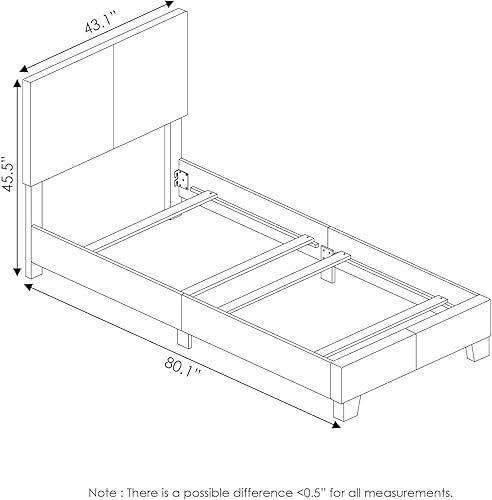 Miniatura 20 de Furinno Pessac - Marco de cama tapizado, piel sintética blanca, tamaño individual XL Blanco,Negro -,Glacier,Negro (plain