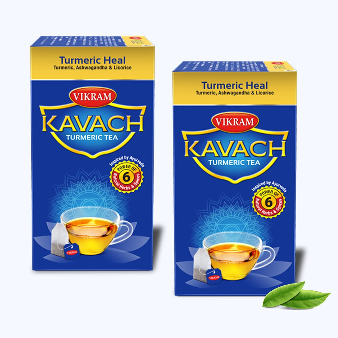 Vikram Kavach Turmeric Heal Herbal Tea | Power Of 6 Spices (Ginger, Lemon Peel, Licorice, Ashwagandha, Ginseng, Turmeric) | 50 teabags (50g, Box of 2) - 100g