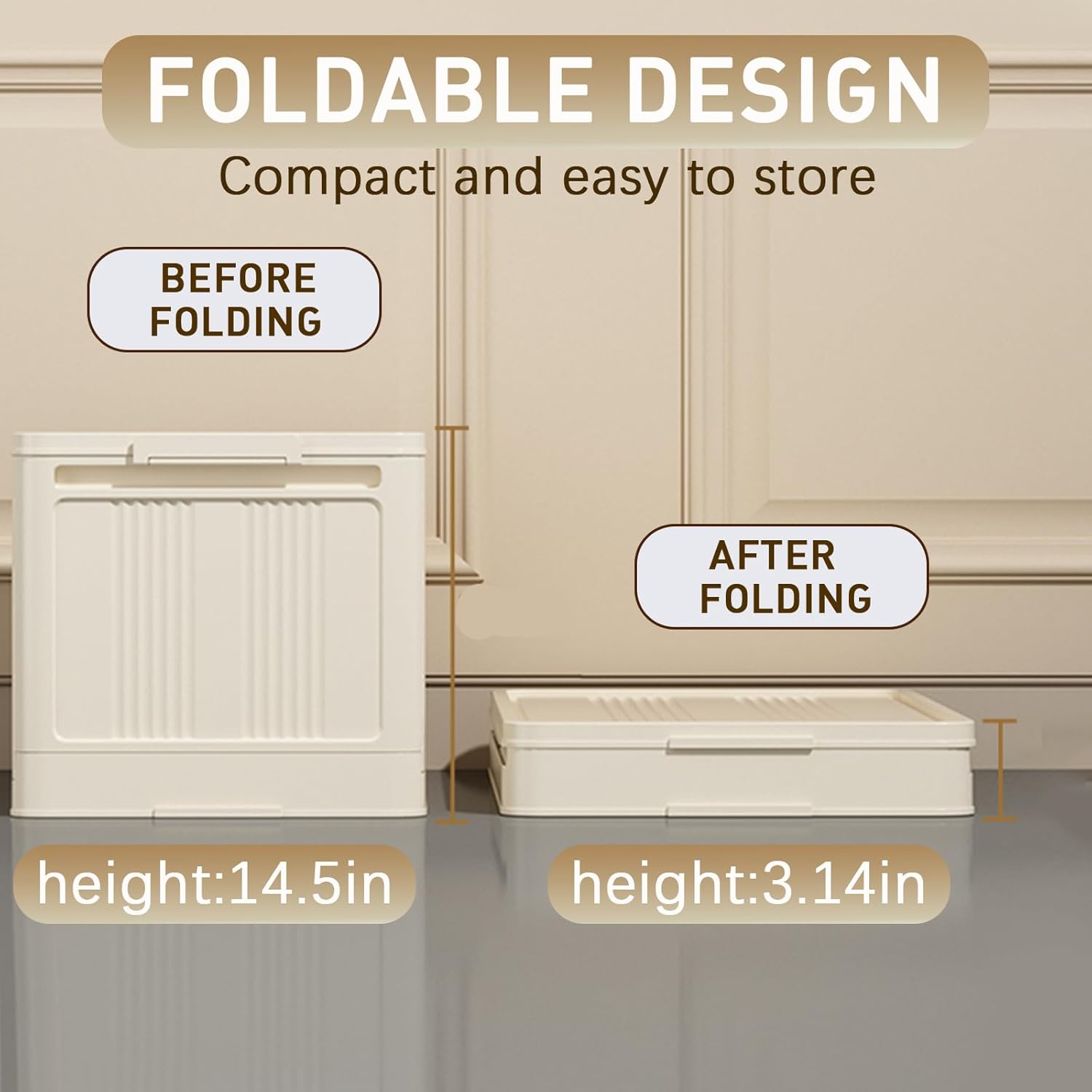 Foldable Storage Cabinet with Lid, Plastic Storage Box with Wheels, for Bedroom Desktop, Living Room, Kitchen Supplies Organization, Stackable Organizer, Medium Size 17.7×10.2×24.8 inch (3 Tiers)