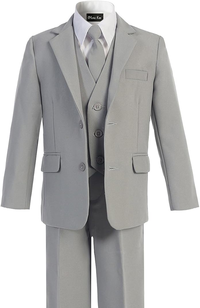 OLIVIA KOO Boys Solid 5-Piece Formal Suit Set with Matching Neck Tie: Clothing, Shoes & Jewelry
