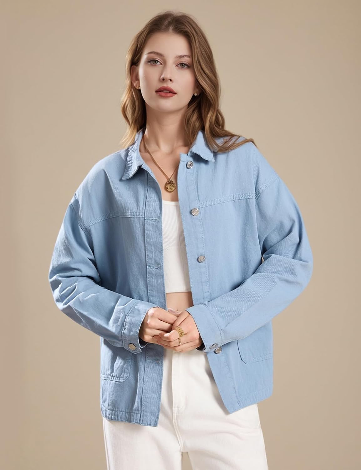 Flygo Casual Jackets for Women Trendy Button Down Fall Jackets Long Sleeve Shirts Shacket Jackets 2025 - Image 2