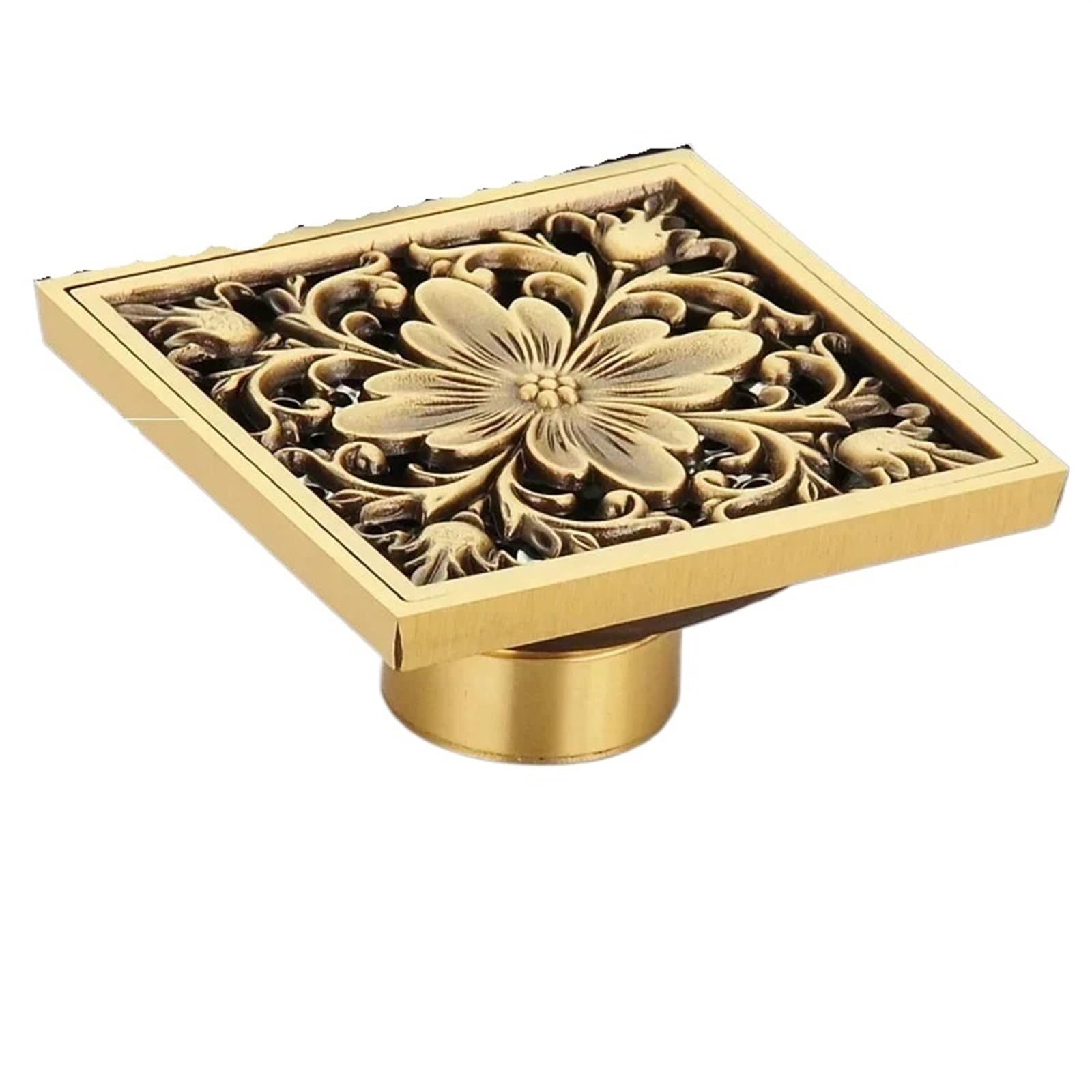 Floor Drain Antique Euro Square Floor Drains Deodorant Drain Strainer Cover Brass Shower Hardware Bathroom Accessories for Hair Waste Bathroom(Type B)