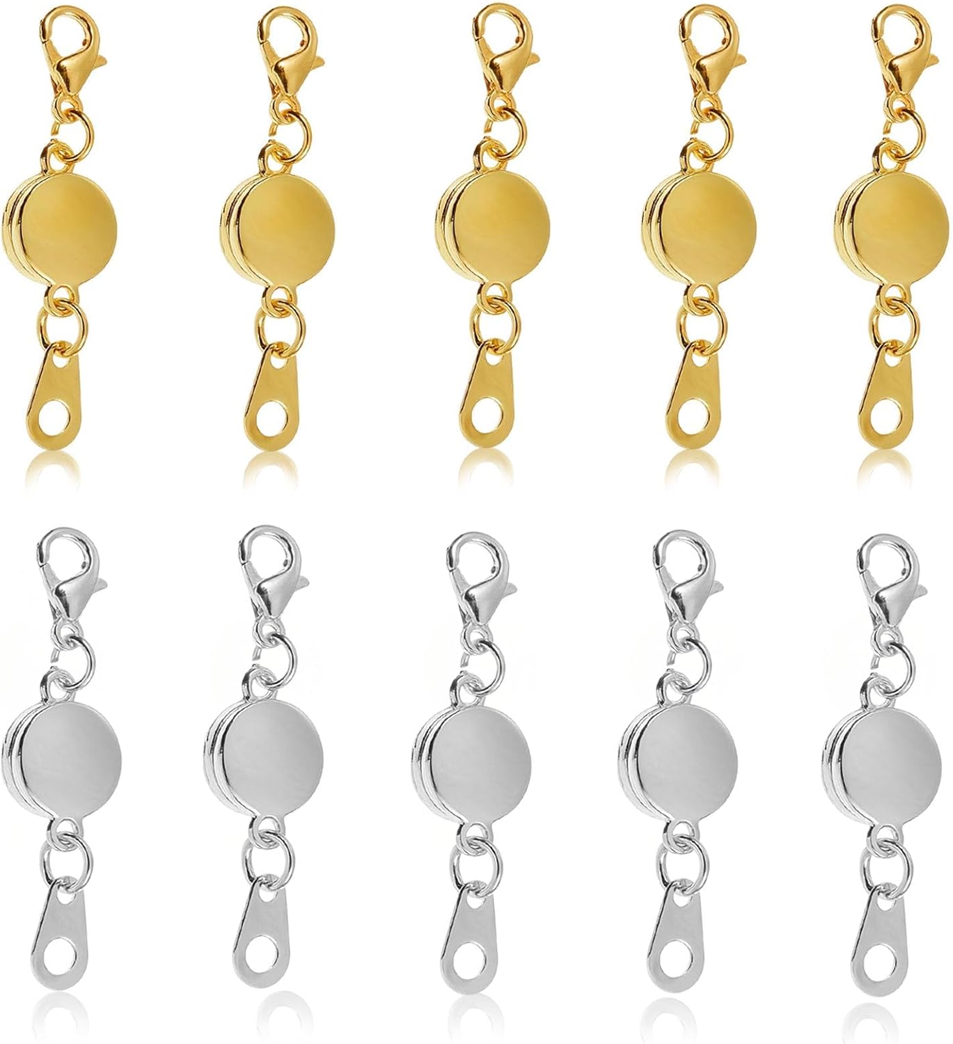 10 Pieces Locking Magnetic Jewelry Clasp Round Necklace Clasp Closures Bracelet Extender for Jewelry Making (Gold, Silver)