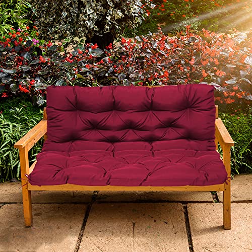 Wasserdichtes überfülltes Bankkissen für 2- und 3-Sitzer, für den Außenbereich, Terrasse, Schaukelliege, rutschfest, rotes Sitzkissen mit Rückenlehne, Gartenmöbel-Matte, 120 x 100 x 10 cm