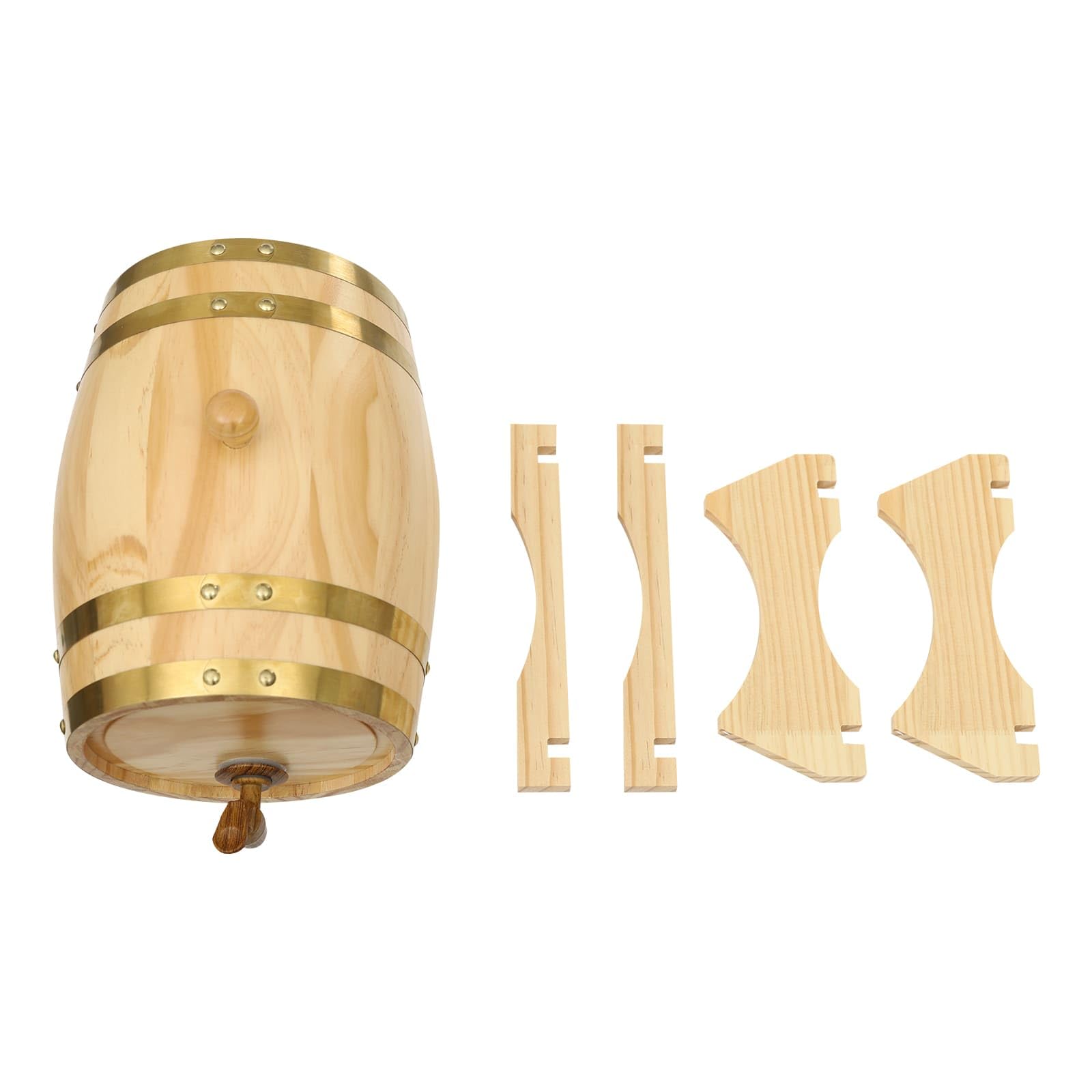 Tonneau en Bois de Pin 5L, Avec Support et Robinet, Pour Vin, Bière, Whisky, Rhum