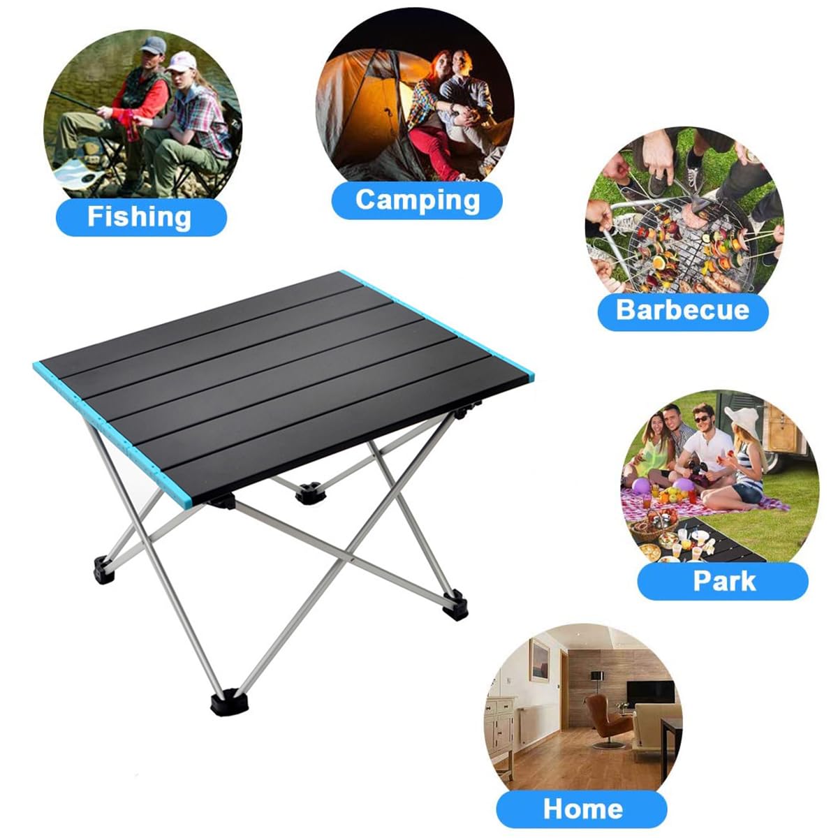 Tavolo da Campeggio Pieghevole Leggero con Piano D'appoggio in Alluminio, Tavolo da Picnic Arrotolabile Portatile per Campeggio, Escursionismo, Pesca, Barbecue