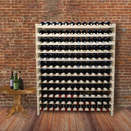 Stackable Modular Wine Rack Freestanding Storage Stand Display Shelves, Thick Wood Natural 12 X 12 Rows 144 Slots #TOP5