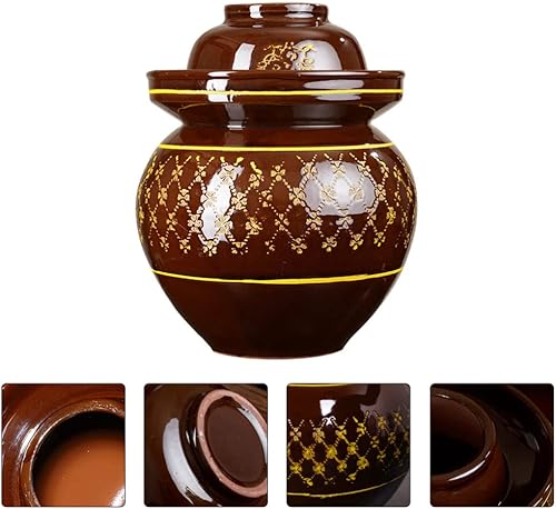 Miniatura 8 de Tarro de cerámica para pepinillos, frasco grande de fermentación de porcelana china tradicional con tapa de sellado de agua para elaboración de