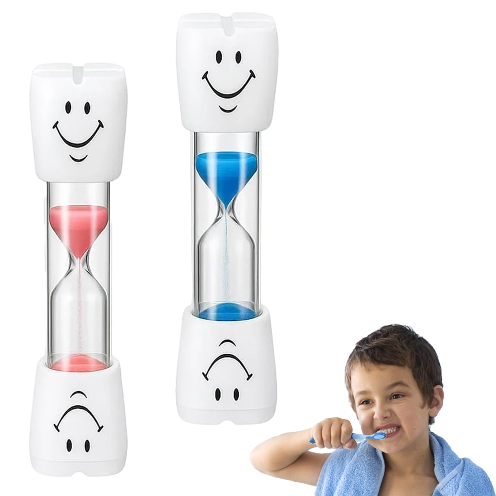 Lot De 2 Sabliers Souriants 3 Minutes - Minuterie Amusante Pour Brossage De Dents Enfants, Jeux, Cuisine