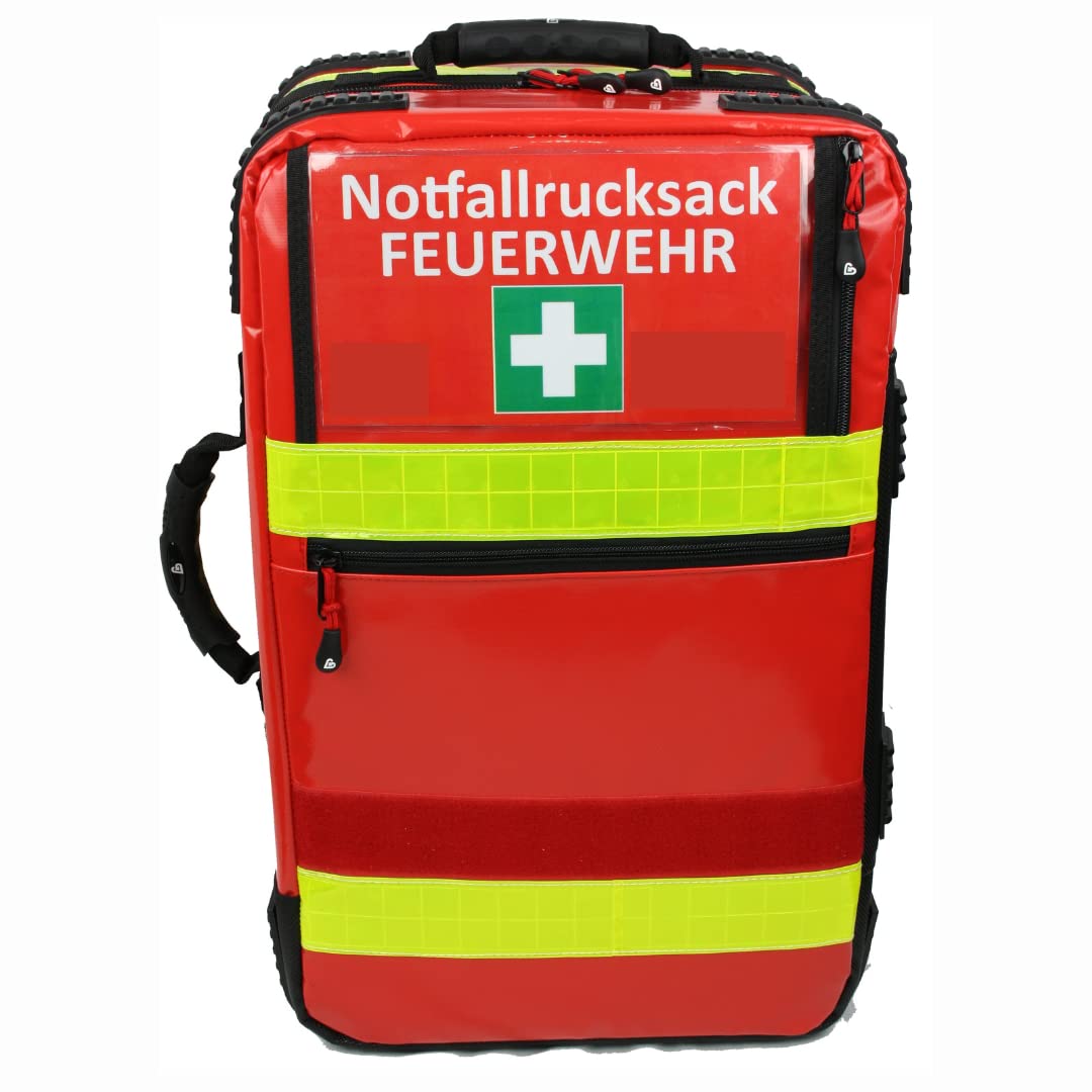 Team Impuls - Großer Erste Hilfe Notfallrucksack - Feuerwehr - in Rot - Premium gem. DIN 14142 - Planenmaterial