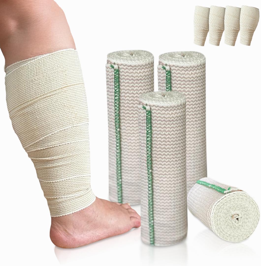 Beltwell® Wide Compression Bandages With Velcro (4 Pack) Elastic Compression Wrap for Legs, Arms & Knees with Dual-Closure Design for Even Compression, Swelling Relief, Sports Support & Injury Recovery