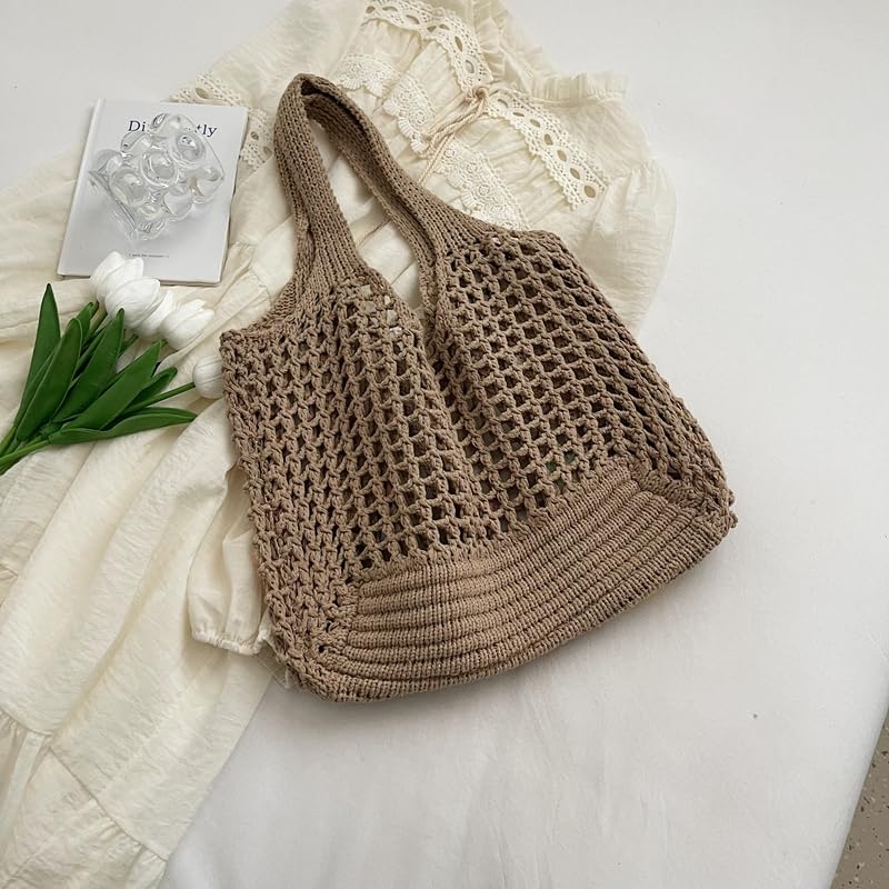 Women Knitted Tote Handbag Hollow Out Flower Knitting Shopping Handbag Large Capacity Crochet Bag Ladies Daily Handbag2
