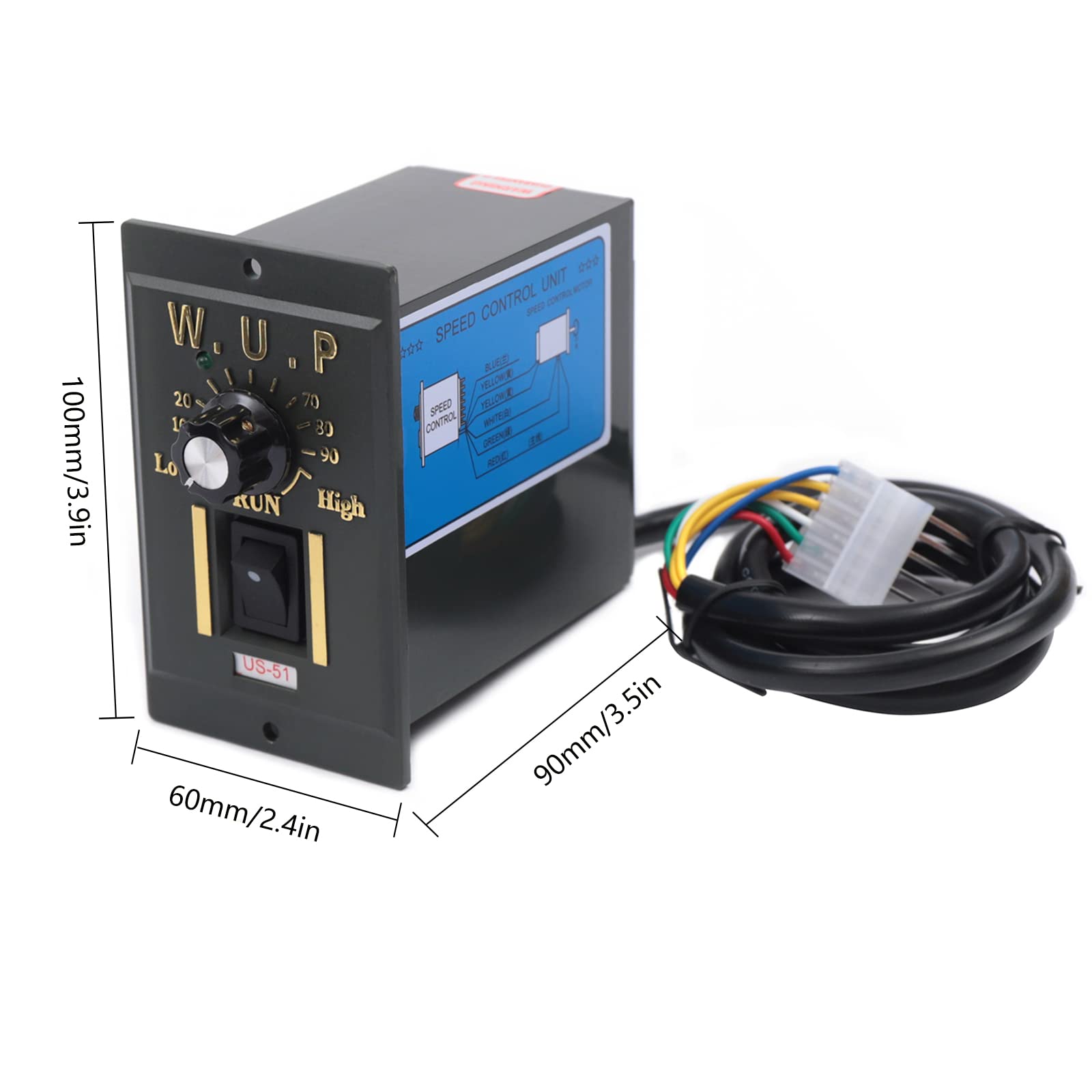 Motor de engranaje, motor AC 220 V 90 W con velocidad regulable sin niveles, motor convertidor de frecuencia con regulador de engranaje y soporte, par alto (20 K)