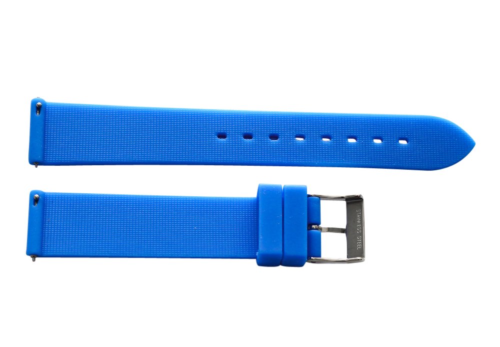 18mm Blue Rubber/Silicone Watch Band Strap with Built in Quick Release Pins for Divers! Michele Stainless Steel Buckle Invicta - Fit's All Watches!!!