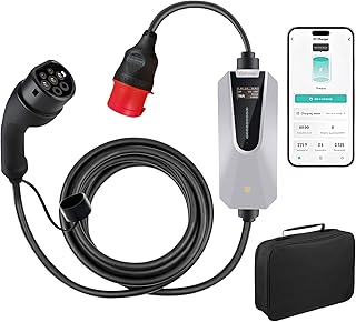 Junsun Typ 2 Ladekabel, 11kW, 16A, 5m, IP65, unterstützt App-Steuerung, 3 Phase, tragbare Wallbox mit 6-16A Stromregelung mit Steuerbox in Silber, Ladezeiten programmieren
