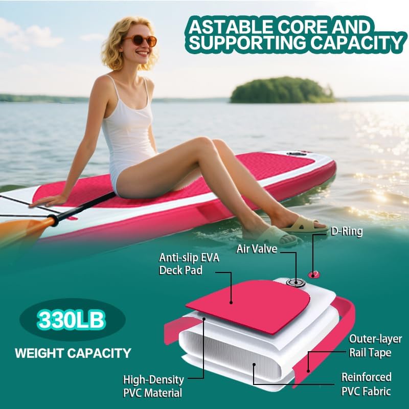 10'6"×32" Wide Inflatable Stand Up Paddle Board Fishing Paddle Board Yoga Board with Durable SUP Accessories & Carry Bag 2 Person Non-Slip Comfort Deck for Youth & Adults