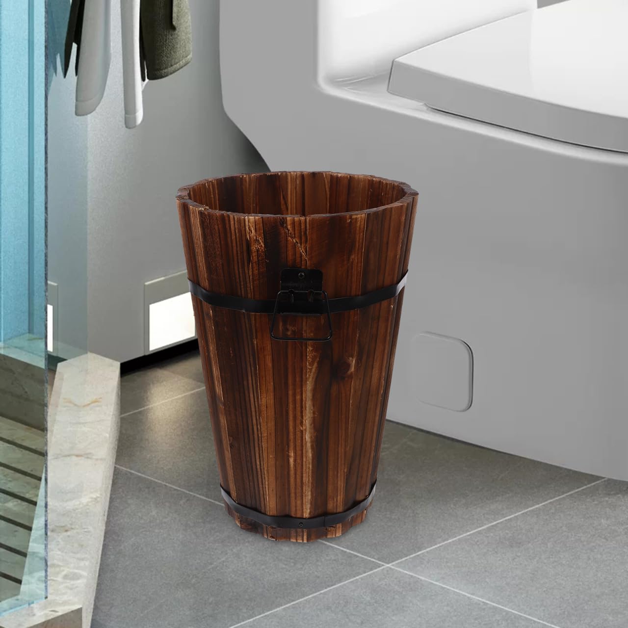 Alipis Cestino Spazzatura Bagno in Legno Rotondo Maniglia, Caffè