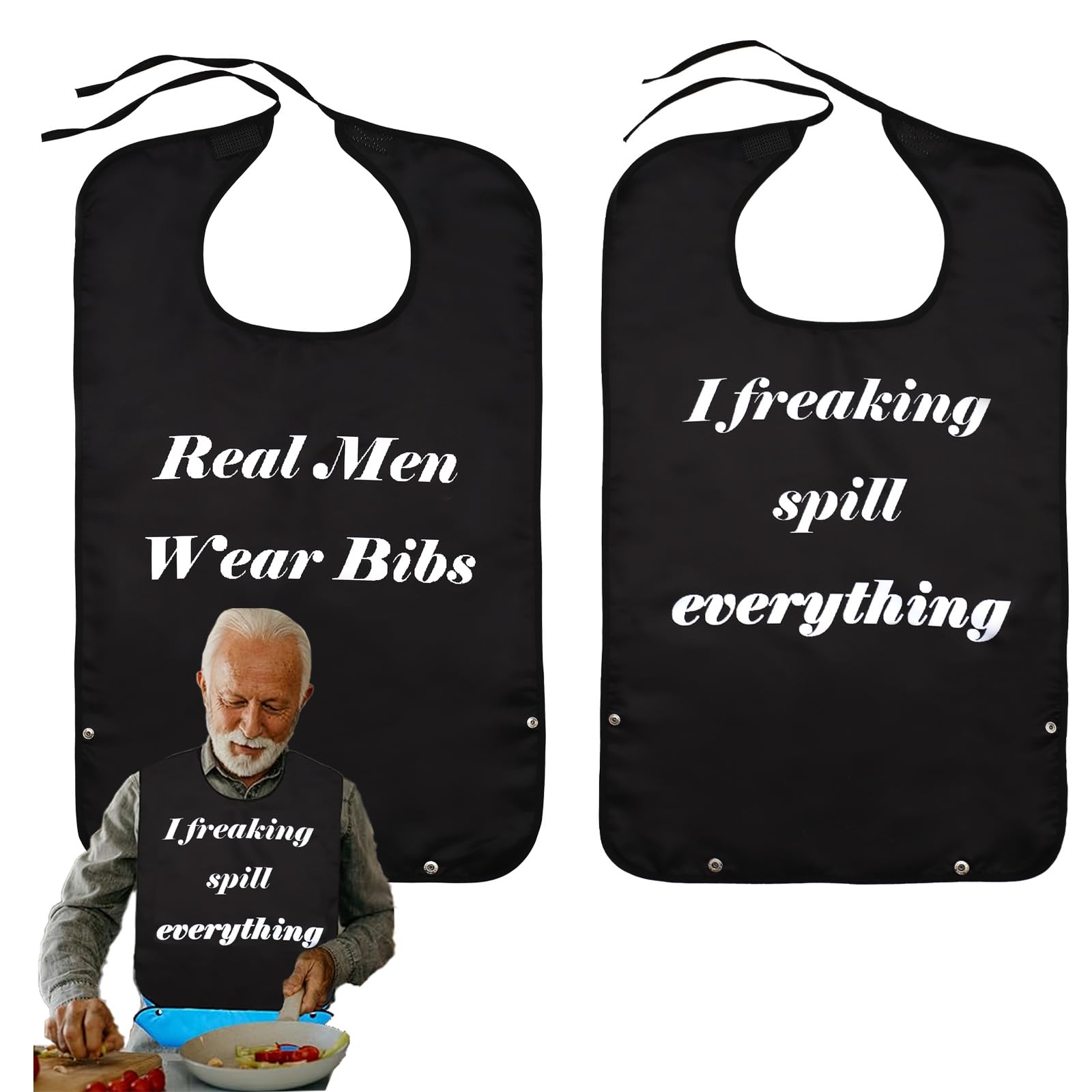 Photo 1 of Celuisiva 2 Pcs Adult Bibs for Men, Adult Bibs for Elderly Men for Eating, Washable & Reusable Bib for Adults