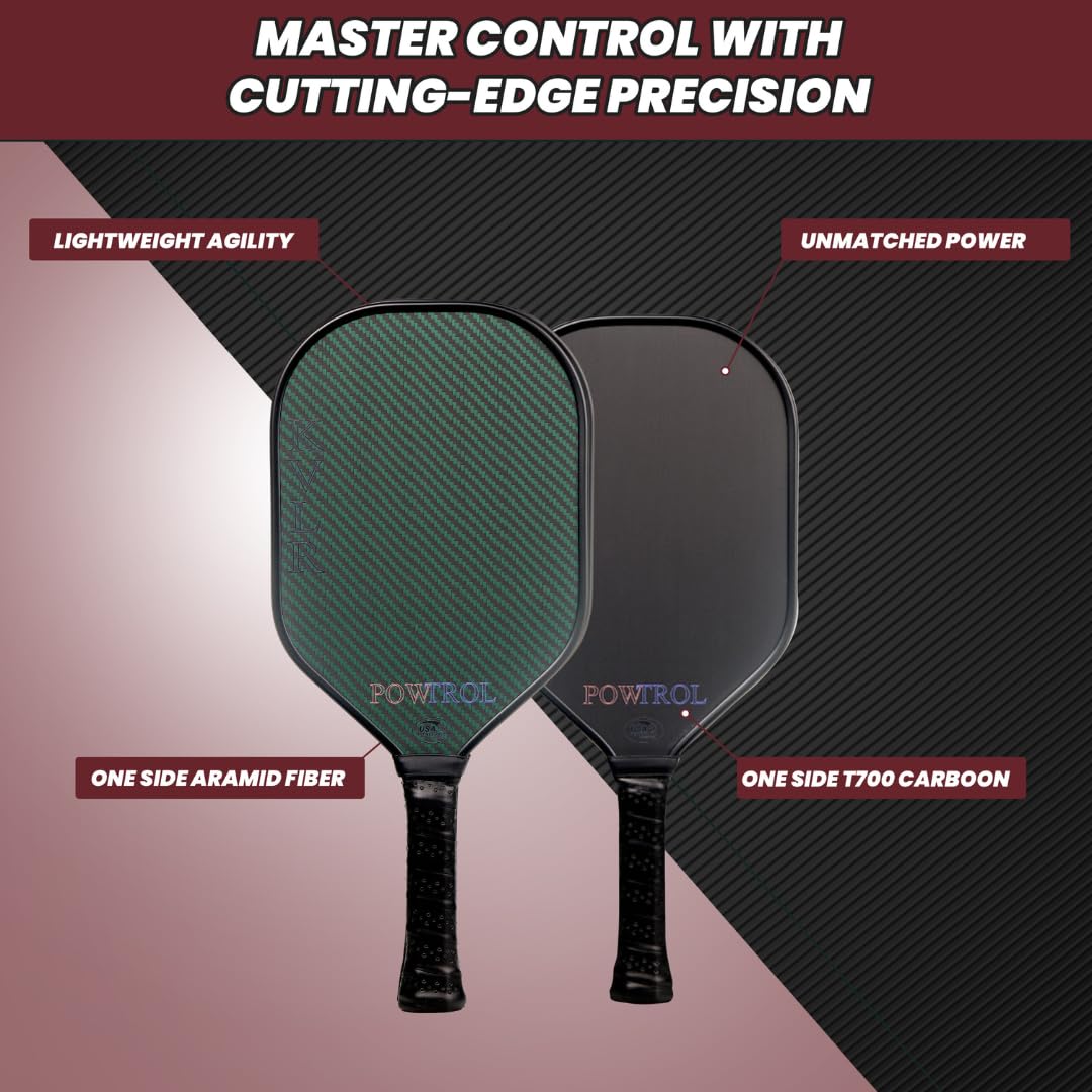 KVLR POWTROL Pickleball Paddle (Green) | USA Pickleball Approved | T700 Carbon Fiber and Aramid Fiber in One Paddle for Advanced Power & Control | Out-Think and Out-Dink Your Opponents | 2024 Model