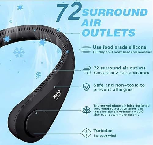 Miniatura 3 de MITO Neck Fans Portable Rechargeable, Bladeless Neck Air Conditioner, USB-C Rechargeable Personal Fan, 3 Speeds Leafless Hanging Neck Fan, 360