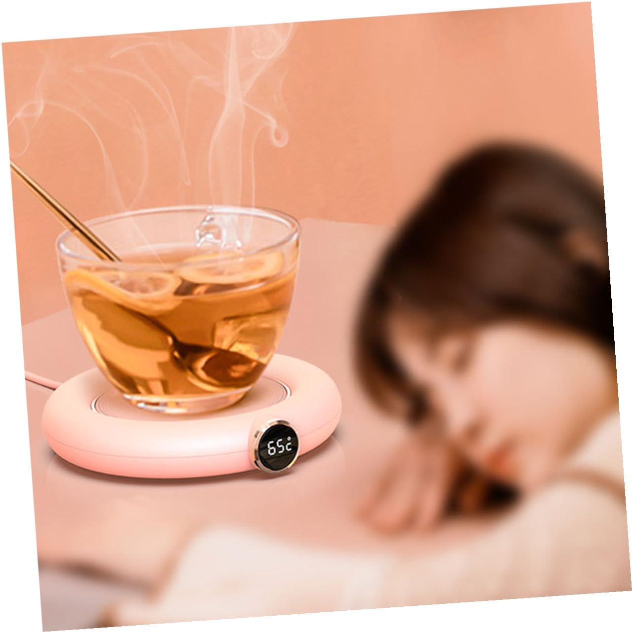USB Charging Drink Cup Warmer with Temperature Control and Wear-Resistant Mug Heater Coaster for Home and Office Desk Use Pink Thermal Pad for Hot Beverages