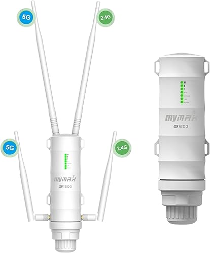 AC1200 Extensor de malla WiFi de largo alcance para exteriores con puerto Ethernet y 4 antenas, MyMAX WN572HP3 de doble banda 1200Mbps punto de