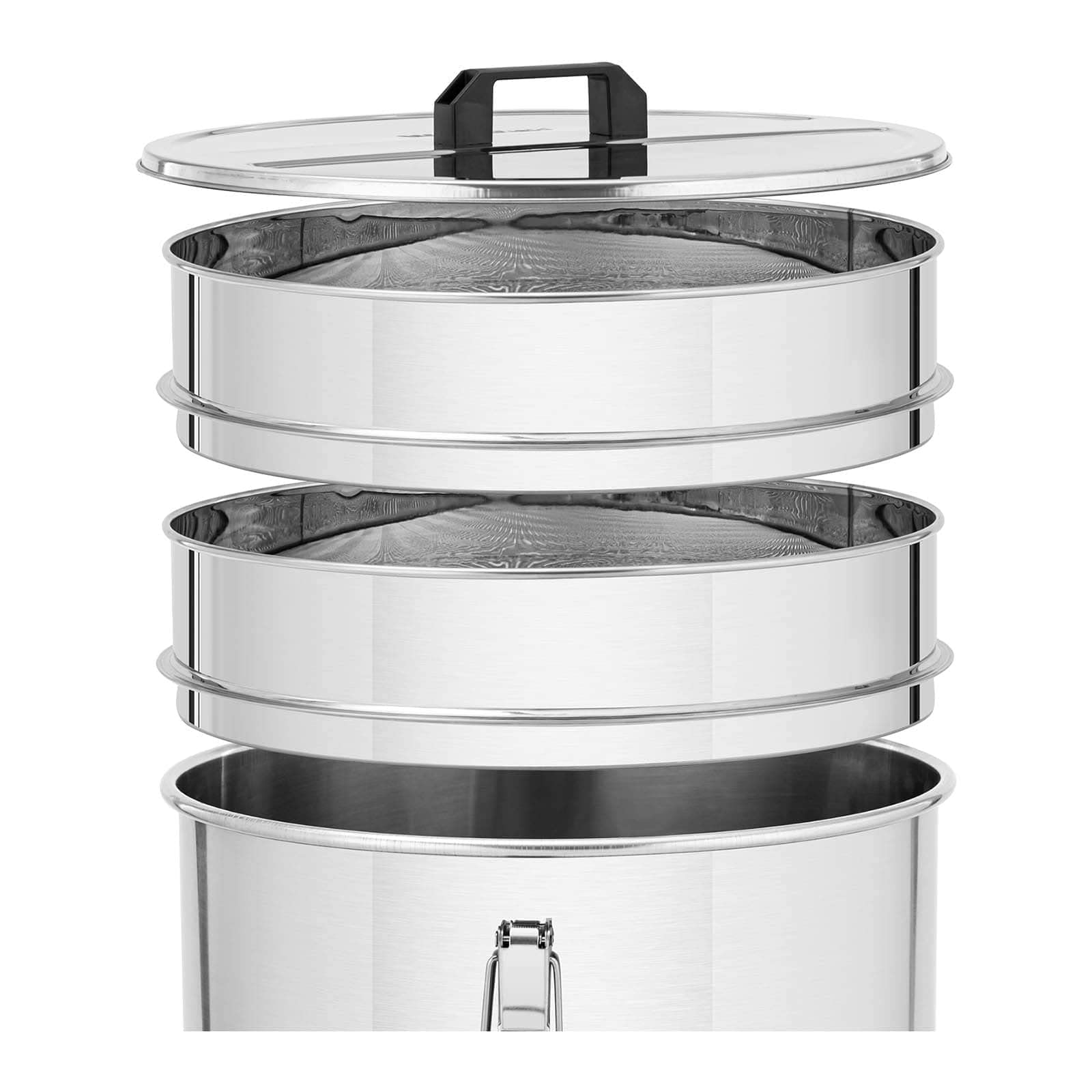 WIE-HT-30 Maturateur miel 30 L avec tamis, couvercle et robinet à clapet Inox Maturateur miel inox Maturateur à miel - -