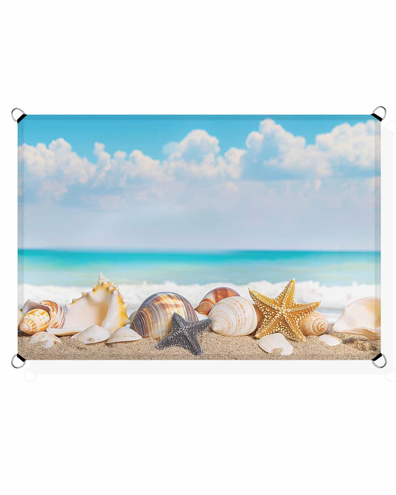 Beach Starfish Sun Shade Sail Waterproof Rectangle, UV Block Sail Shade Canopy Awning Outdoor Oxoford Privacy Shade Cover for Patio Pergola Deck Backyard 12'x16' Ocean Blue SummerSandy Conch Sea Shell