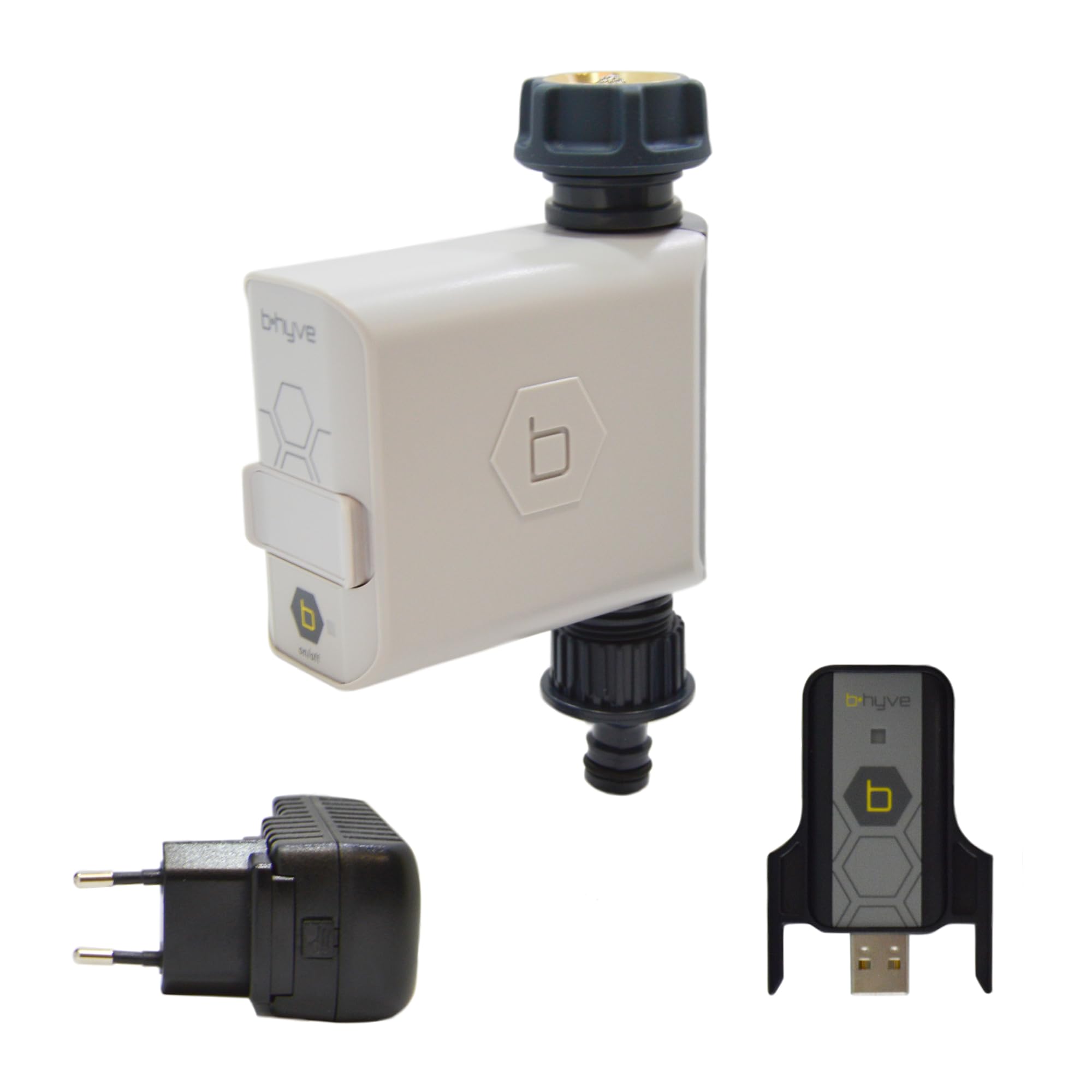 Orbit B-Hyve 94990-Programador Inteligente de riego con Enchufe Wi-Fi para Grifo de Manguera, Gris