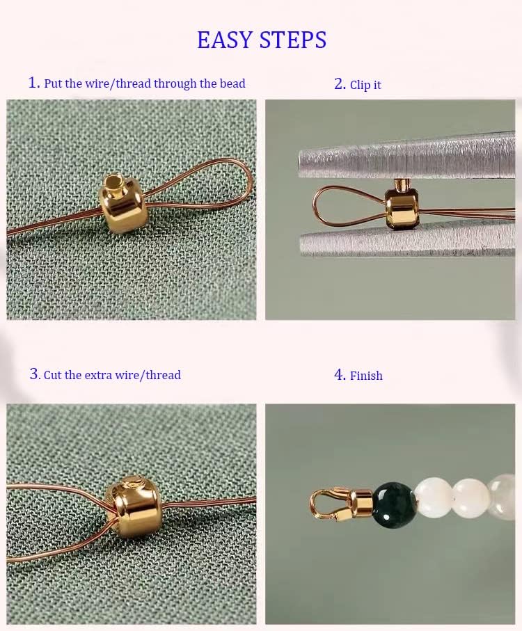 KONMAY 30pcs Stopper Crimp Beads for Bracelets and Necklaces, 18K Gold Plated Golden 3.2mm Locker Seperator Beads, Positioning Spacer Beads for Jewelry Making - Image 7