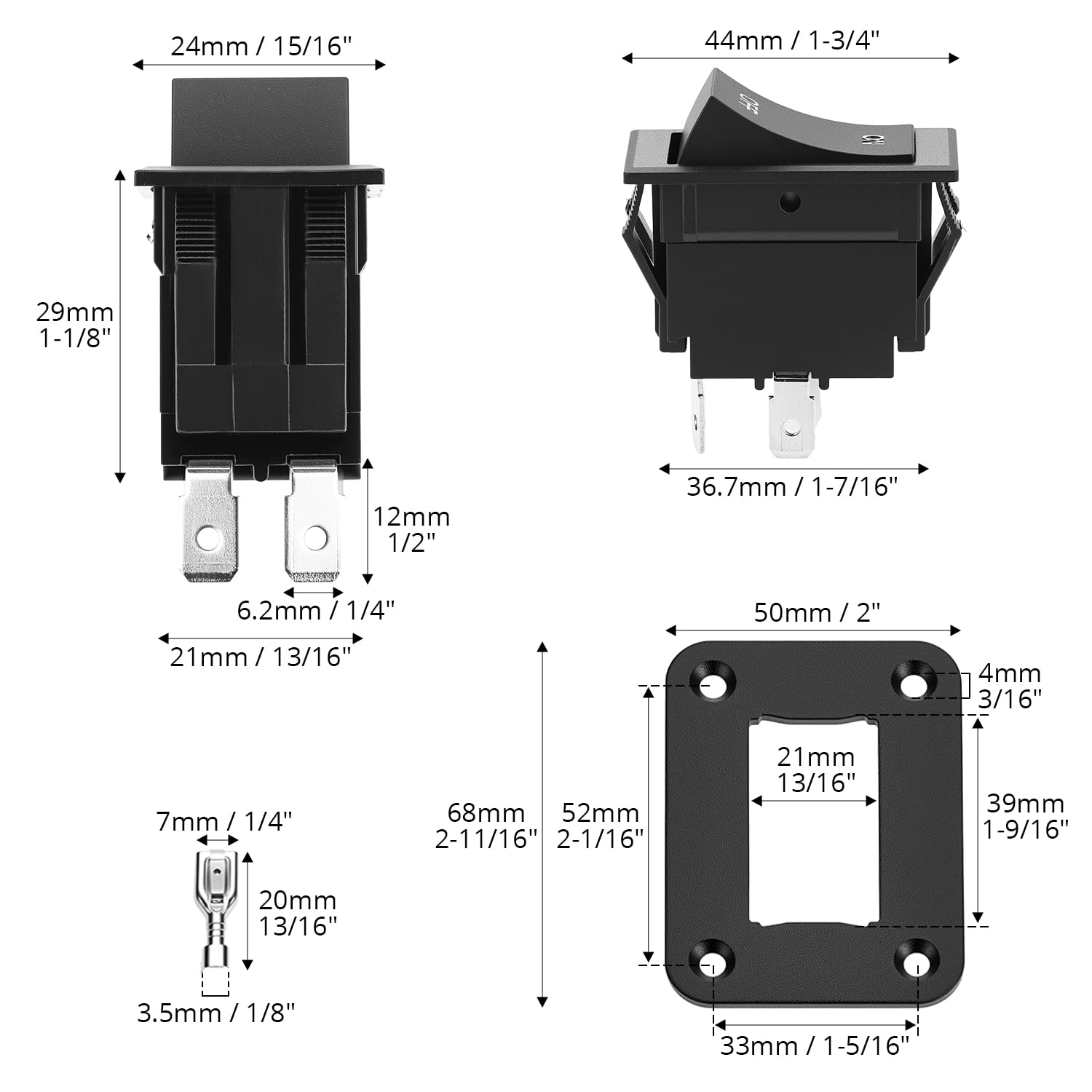 QWORK® Interruptor de 4 polos ON/OFF 12V 20A DPDT, panel con interruptor de palanca, para autocaravanas, remolques, barcos